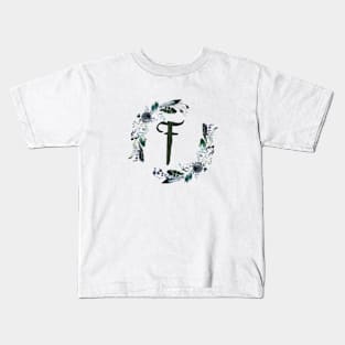 Floral Monogram F Dark Bohemian Flora Kids T-Shirt